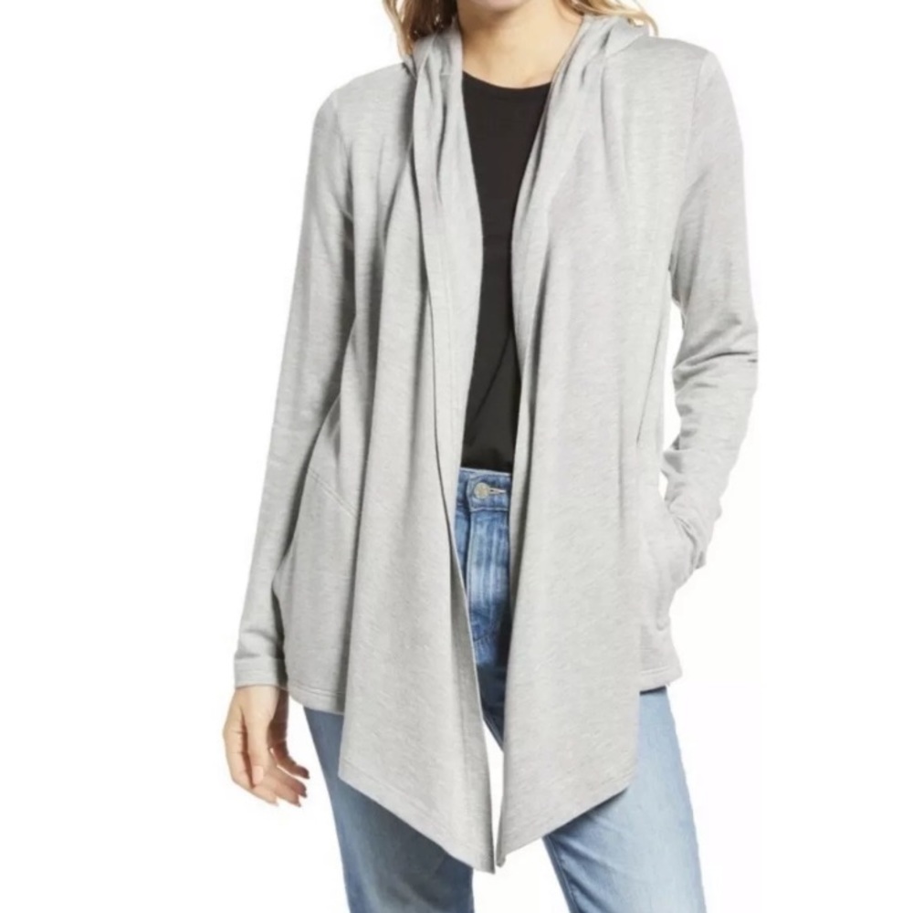 NWT Splendid Open Front High Low Hooded Cardigan XS Gray Lightweight